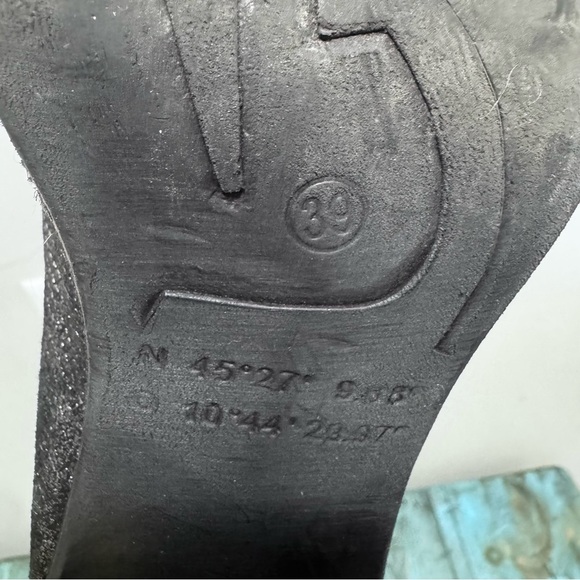 A.S.98 Black Shimmery Leather Slingback Mules Studded Heeled Shoes Size 39 - Picture 7 of 11